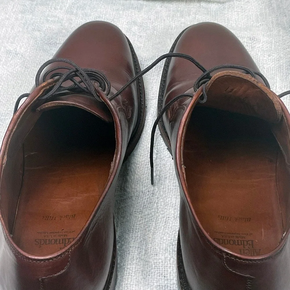 Allen Edmonds Black Hills Men's 12 E Wide Leather Plain-Toe Derby Blucher Shoes